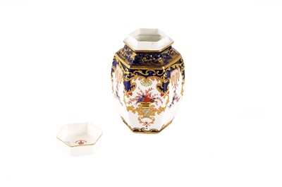 Lot 329 - An early 20th Century Royal Crown Derby hexagonal jar; and cover