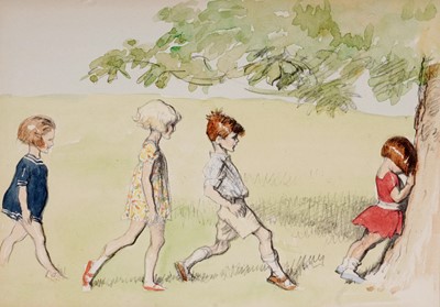 Lot 31 - James Henry Dowd - Children Playing a Game of Sly Fox in the Woods | lithograph and watercolour