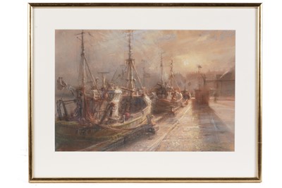 Lot 54 - Walter Holmes - Moored Boats | pastel