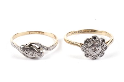 Lot 654 - Two diamond, 18ct gold and platinum rings