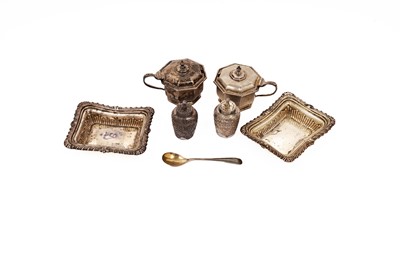 Lot 766 - A pair of silver mustard pots; and other silver condiments