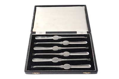 Lot 1644 - An Elizabeth II cased set of six silver lobster picks