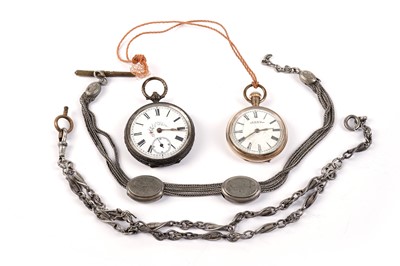 Lot 406 - Two pocket watches; and two watch chains