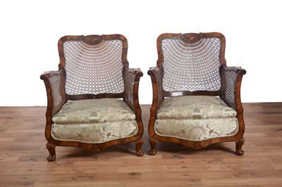 Lot 49 - A pair of early/mid-20th Century walnut Bergère armchairs