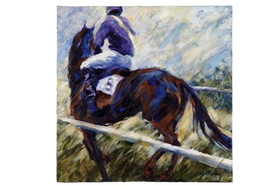 Lot 1042 - Sue Malkin - Study for Horse and Jockey | oil