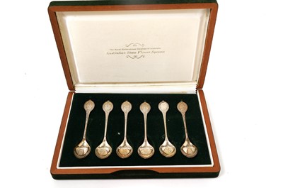 Lot 797 - A set of six Royal Horticultural Societies of Australia Australian State Flower silver spoons