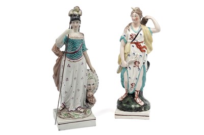 Lot 461 - Two early 19th Century Staffordshire pearlware figures of Minerva and Diana