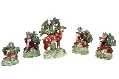 Lot 476 - Five Staffordshire figures of deer