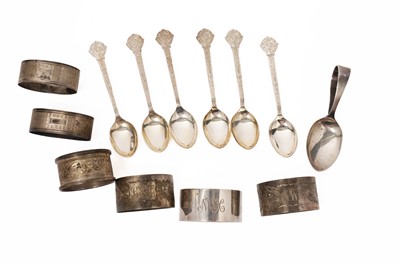 Lot 326 - Six silver Lindisfarne pattern teaspoons; and other items