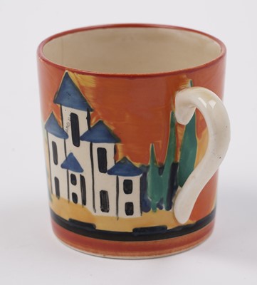 Lot 512 - A Clarice Cliff Bizarre Applique ‘Lucerne’ pattern coffee cup and saucer