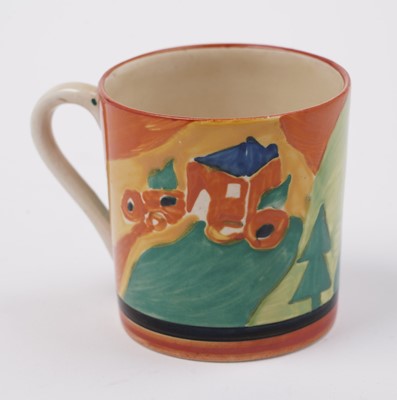 Lot 512 - A Clarice Cliff Bizarre Applique ‘Lucerne’ pattern coffee cup and saucer