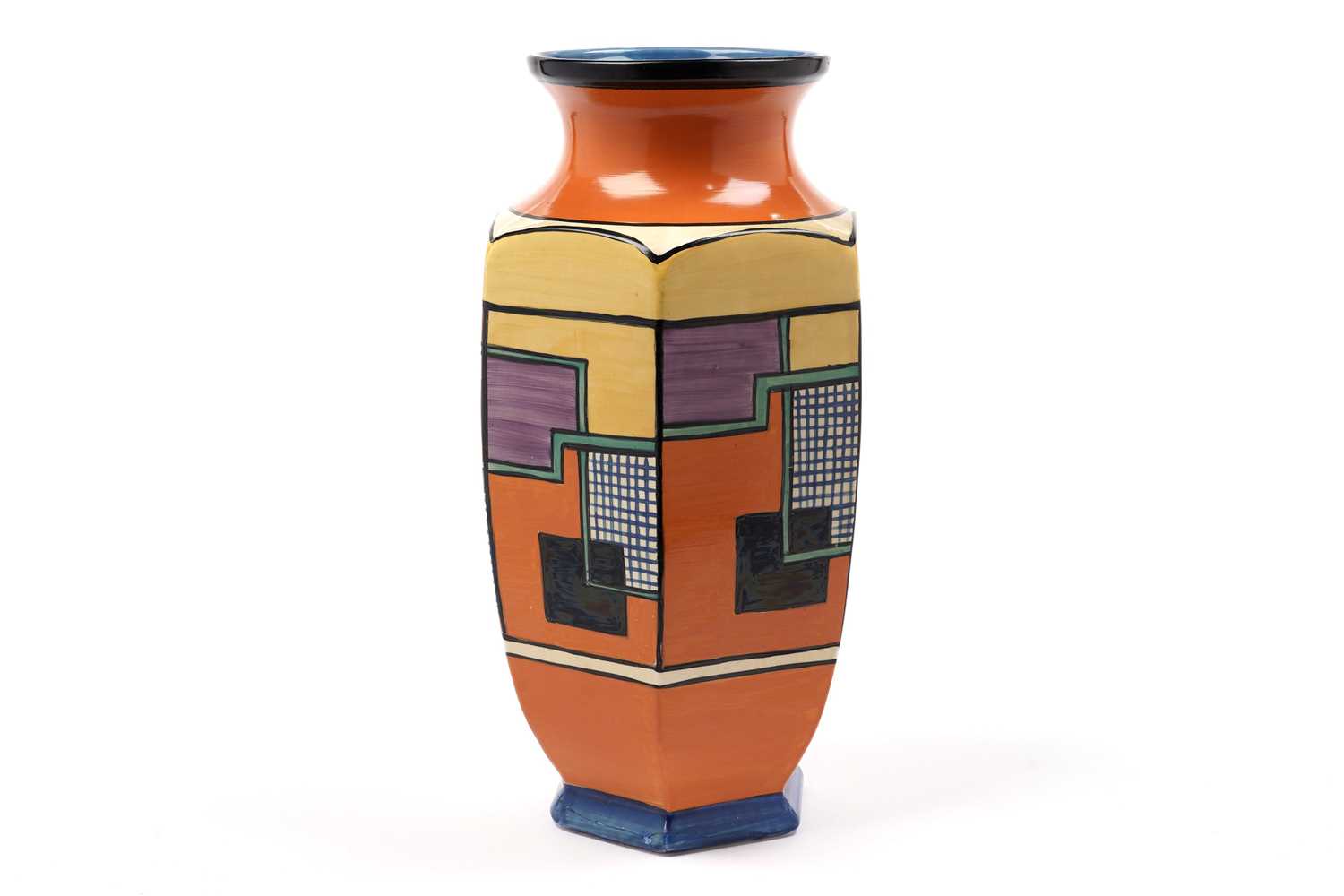 Lot 513 - A Clarice Cliff ‘Football’ pattern hexagonal vase