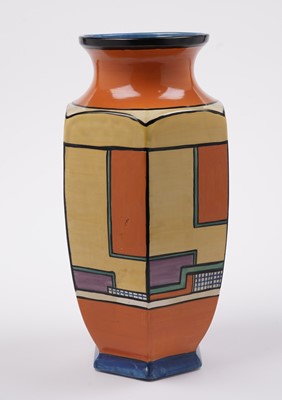 Lot 513 - A Clarice Cliff ‘Football’ pattern hexagonal vase