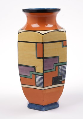 Lot 513 - A Clarice Cliff ‘Football’ pattern hexagonal vase