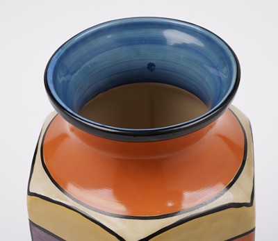 Lot 513 - A Clarice Cliff ‘Football’ pattern hexagonal vase