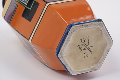 Lot 513 - A Clarice Cliff ‘Football’ pattern hexagonal vase