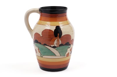 Lot 568 - A Clarice Cliff Isis ‘Farmhouse’ pattern jug