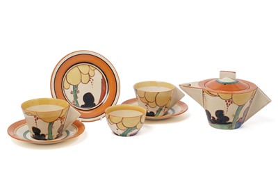 Lot 509 - A Clarice Cliff 'Summerhouse' pattern tea set