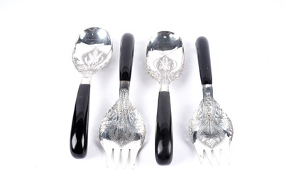 Lot 335 - A set of Kelantan silver and horn handled serving utensils