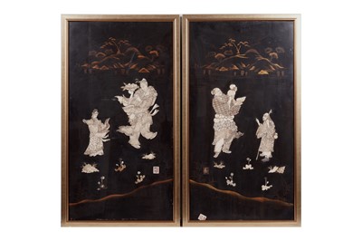 Lot 425 - A pair of Japanese lacquer and Shibayama plaques