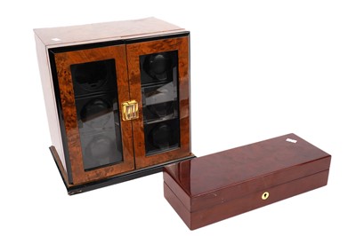 Lot 603 - Scatola del Tempo: a walnut cased nine rotor watch winder; and other watch box