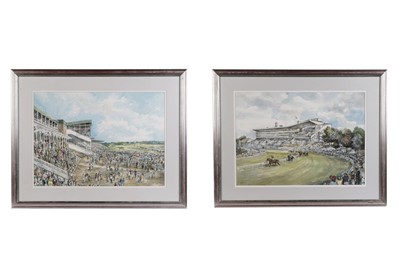 Lot 402 - Charles Bone - Crowds in the Grandstand at Newcastle Racecourse, and another | watercolours