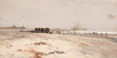 Lot 39 - George Horton - Bathing Machines at Tynemouth | watercolour