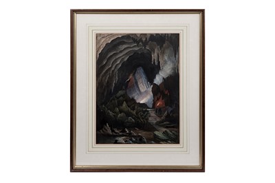 Lot 1054 - Baden Henry Baden-Powell - Blue Fire in the Great Cave near Moulmein in Burma 1873 | watercolour