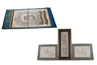 Lot 207 - Qing Chinese pictures; and a Japanese scroll wall hanging