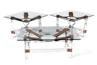 Lot 792 - A pair of James Brindley of Harrogate glass topped lamp tables; and similar coffee table