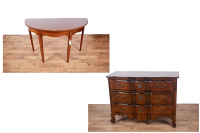 Lot 85 - A 20th Century chest of drawers; and a Victorian mahogany demi-lune table