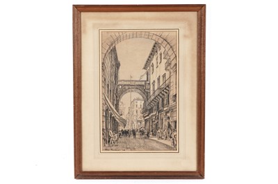 Lot 11 - Sir Henry Rushbury - A Continental Street Scene | pencil drawing