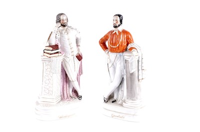 Lot 323 - A pair of Staffordshire flatback figures, depicting 'Shakespeare' and 'Garibaldi'