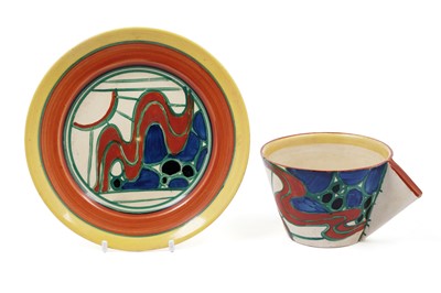 Lot 525 - A Clarice Cliff Fantasque ‘Red Sunrise’ pattern cup and saucer