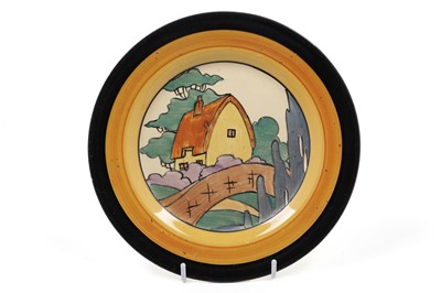 Lot 528 - A Clarice Cliff Bizarre ‘Orange Roof Cottage’ pattern dessert plate