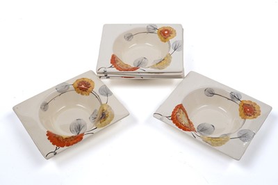 Lot 540 - A set of six Clarice Cliff the Biarritz ‘Tresco’ pattern dessert dishes