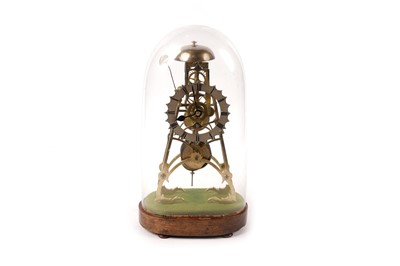 Lot 1377 - A late 19th Century brass single fusee skeleton clock