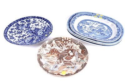 Lot 144 - Four 19th Century blue and white meat plates; and other items