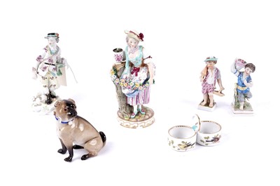 Lot 184 - A Derby decorative figure of ‘The Huntsman’ and a selection of decorative ceramics