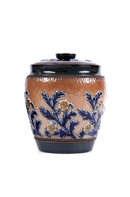 Lot 187 - Two Doulton Lambeth tobacco jars with covers; and other items