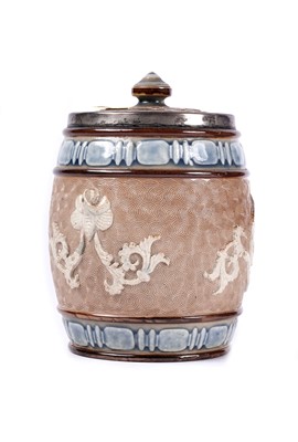 Lot 187 - Two Doulton Lambeth tobacco jars with covers; and other items