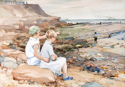 Lot 1608 - John William Gilroy - The Artist's Daughters on the Beach | watercolour