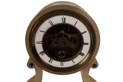 Lot 125 - A late 19th century French alabaster mantel clock in the manner of Farcot