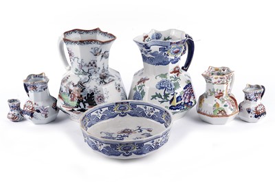 Lot 195 - A selection of mid-19th Century Mason’s Ironstone ceramic jugs and bowl