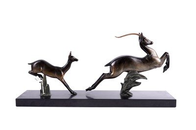 Lot 237 - After Irénée Rochard - figure group of prancing deer | bronzed