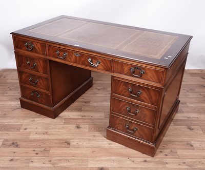 Lot 48 - A Georgian style mahogany pedestal desk