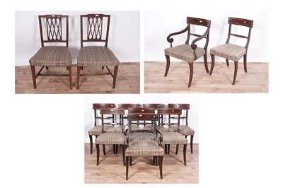 Lot 60 - A set of eight Regency mahogany and satinwood banded dining chairs