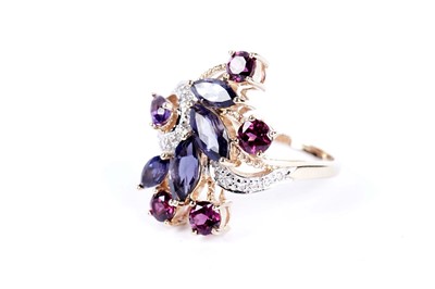 Lot 44 - A garnet, iolite and diamond dress ring