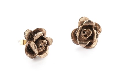 Lot 6 - A pair of 9ct yellow gold rose flower motif earrings