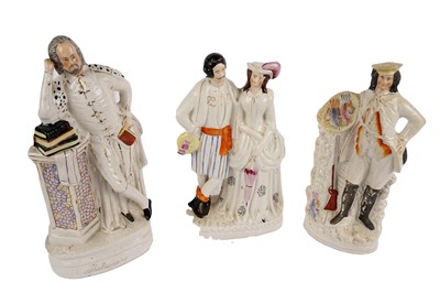 Lot 351 - Three 19th Century Staffordshire figures including: Shakespeare